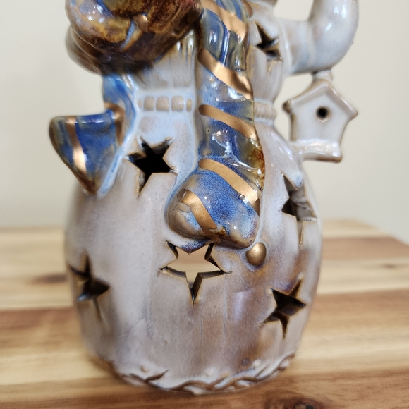 9" Glazed Ceramic Snowman Tealight Candle Holder - Picture 4 of 11